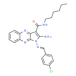 ChemSpider 2D Image | 2-Amino-1-[(4-chlorobenzylidene)amino]-N-hexyl-1H-pyrrolo[2,3-b]quinoxaline-3-carboxamide | C24H25ClN6O