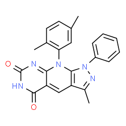ChemSpider 2D Image | 9-(2,5-Dimethylphenyl)-3-methyl-1-phenyl-1H-pyrazolo[4',3':5,6]pyrido[2,3-d]pyrimidine-5,7(6H,9H)-dione | C23H19N5O2