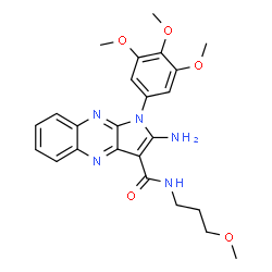 ChemSpider 2D Image | 2-Amino-N-(3-methoxypropyl)-1-(3,4,5-trimethoxyphenyl)-1H-pyrrolo[2,3-b]quinoxaline-3-carboxamide | C24H27N5O5