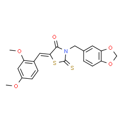 ChemSpider 2D Image | (5Z)-3-(1,3-Benzodioxol-5-ylmethyl)-5-(2,4-dimethoxybenzylidene)-2-thioxo-1,3-thiazolidin-4-one | C20H17NO5S2