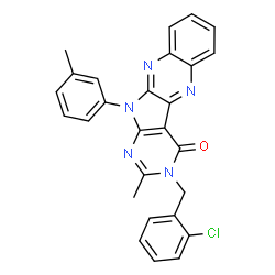 ChemSpider 2D Image | 3-(2-Chlorobenzyl)-2-methyl-11-(3-methylphenyl)-3,11-dihydro-4H-pyrimido[5',4':4,5]pyrrolo[2,3-b]quinoxalin-4-one | C27H20ClN5O