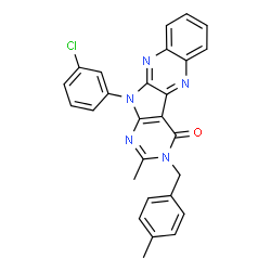 ChemSpider 2D Image | 11-(3-Chlorophenyl)-2-methyl-3-(4-methylbenzyl)-3,11-dihydro-4H-pyrimido[5',4':4,5]pyrrolo[2,3-b]quinoxalin-4-one | C27H20ClN5O