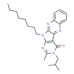 ChemSpider 2D Image | 3-Isobutyl-2-methyl-11-octyl-3,11-dihydro-4H-pyrimido[5',4':4,5]pyrrolo[2,3-b]quinoxalin-4-one | C25H33N5O