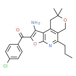 ChemSpider 2D Image | (1-Amino-8,8-dimethyl-5-propyl-8,9-dihydro-6H-furo[2,3-b]pyrano[4,3-d]pyridin-2-yl)(4-chlorophenyl)methanone | C22H23ClN2O3