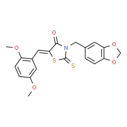 ChemSpider 2D Image | (5Z)-3-(1,3-Benzodioxol-5-ylmethyl)-5-(2,5-dimethoxybenzylidene)-2-thioxo-1,3-thiazolidin-4-one | C20H17NO5S2