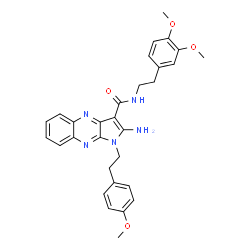 ChemSpider 2D Image | 2-Amino-N-[2-(3,4-dimethoxyphenyl)ethyl]-1-[2-(4-methoxyphenyl)ethyl]-1H-pyrrolo[2,3-b]quinoxaline-3-carboxamide | C30H31N5O4