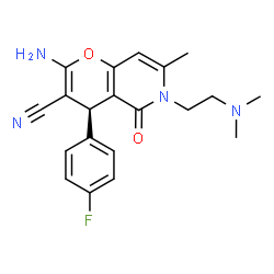 ChemSpider 2D Image | (4S)-2-Amino-6-[2-(dimethylamino)ethyl]-4-(4-fluorophenyl)-7-methyl-5-oxo-5,6-dihydro-4H-pyrano[3,2-c]pyridine-3-carbonitrile | C20H21FN4O2