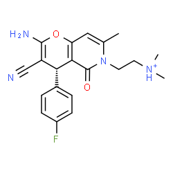 ChemSpider 2D Image | 2-[(4R)-2-Amino-3-cyano-4-(4-fluorophenyl)-7-methyl-5-oxo-4H-pyrano[3,2-c]pyridin-6(5H)-yl]-N,N-dimethylethanaminium | C20H22FN4O2