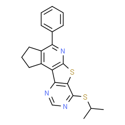 ChemSpider 2D Image | 7-(Isopropylsulfanyl)-4-phenyl-2,3-dihydro-1H-cyclopenta[4',5']pyrido[3',2':4,5]thieno[3,2-d]pyrimidine | C21H19N3S2