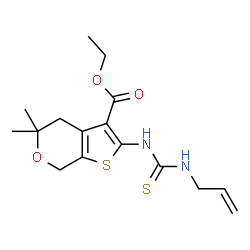 ChemSpider 2D Image | Ethyl 2-[(allylcarbamothioyl)amino]-5,5-dimethyl-4,7-dihydro-5H-thieno[2,3-c]pyran-3-carboxylate | C16H22N2O3S2
