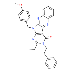 ChemSpider 2D Image | 2-Ethyl-11-(4-methoxybenzyl)-3-(2-phenylethyl)-3,11-dihydro-4H-pyrimido[5',4':4,5]pyrrolo[2,3-b]quinoxalin-4-one | C30H27N5O2