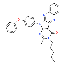 ChemSpider 2D Image | 2-Methyl-3-pentyl-11-(4-phenoxyphenyl)-3,11-dihydro-4H-pyrimido[5',4':4,5]pyrrolo[2,3-b]quinoxalin-4-one | C30H27N5O2