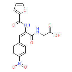 ChemSpider 2D Image | N-[(2E)-2-(2-Furoylamino)-3-(4-nitrophenyl)-2-propenoyl]glycine | C16H13N3O7