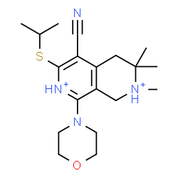 ChemSpider 2D Image | 5-Cyano-6-(isopropylsulfanyl)-2,3,3-trimethyl-8-(4-morpholinyl)-1,2,3,4-tetrahydro-2,7-naphthyridinediium | C19H30N4OS