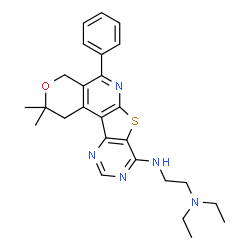 ChemSpider 2D Image | N'-(2,2-Dimethyl-5-phenyl-1,4-dihydro-2H-pyrano[4'',3'':4',5']pyrido[3',2':4,5]thieno[3,2-d]pyrimidin-8-yl)-N,N-diethyl-1,2-ethanediamine | C26H31N5OS