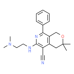 ChemSpider 2D Image | 6-{[2-(Dimethylamino)ethyl]amino}-3,3-dimethyl-8-phenyl-3,4-dihydro-1H-pyrano[3,4-c]pyridine-5-carbonitrile | C21H26N4O