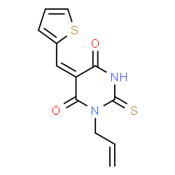 ChemSpider 2D Image | (5E)-1-Allyl-5-(2-thienylmethylene)-2-thioxodihydro-4,6(1H,5H)-pyrimidinedione | C12H10N2O2S2