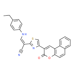 ChemSpider 2D Image | (2Z)-3-[(4-Ethylphenyl)amino]-2-[4-(3-oxo-3H-benzo[f]chromen-2-yl)-1,3-thiazol-2-yl]acrylonitrile | C27H19N3O2S