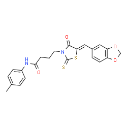 ChemSpider 2D Image | 4-[(5Z)-5-(1,3-Benzodioxol-5-ylmethylene)-4-oxo-2-thioxo-1,3-thiazolidin-3-yl]-N-(4-methylphenyl)butanamide | C22H20N2O4S2