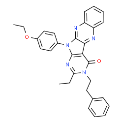 ChemSpider 2D Image | 11-(4-Ethoxyphenyl)-2-ethyl-3-(2-phenylethyl)-3,11-dihydro-4H-pyrimido[5',4':4,5]pyrrolo[2,3-b]quinoxalin-4-one | C30H27N5O2