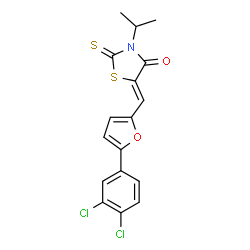 ChemSpider 2D Image | (5Z)-5-{[5-(3,4-Dichlorophenyl)-2-furyl]methylene}-3-isopropyl-2-thioxo-1,3-thiazolidin-4-one | C17H13Cl2NO2S2