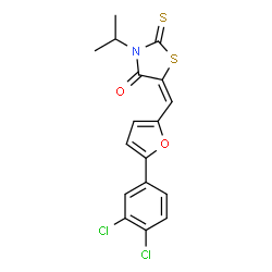 ChemSpider 2D Image | (5E)-5-{[5-(3,4-Dichlorophenyl)-2-furyl]methylene}-3-isopropyl-2-thioxo-1,3-thiazolidin-4-one | C17H13Cl2NO2S2