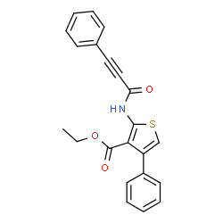 ChemSpider 2D Image | Ethyl 4-phenyl-2-[(3-phenyl-2-propynoyl)amino]-3-thiophenecarboxylate | C22H17NO3S