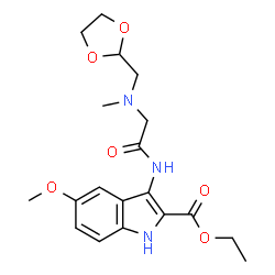 ChemSpider 2D Image | Ethyl 3-{[N-(1,3-dioxolan-2-ylmethyl)-N-methylglycyl]amino}-5-methoxy-1H-indole-2-carboxylate | C19H25N3O6