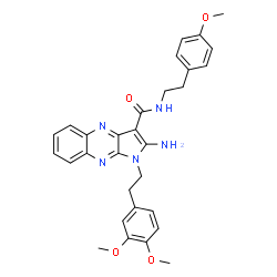 ChemSpider 2D Image | 2-Amino-1-[2-(3,4-dimethoxyphenyl)ethyl]-N-[2-(4-methoxyphenyl)ethyl]-1H-pyrrolo[2,3-b]quinoxaline-3-carboxamide | C30H31N5O4