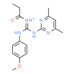 ChemSpider 2D Image | (E)-[(4,6-Dimethyl-2-pyrimidinyl)amino][(4-methoxyphenyl)amino]-N-propionylmethaniminium | C17H22N5O2