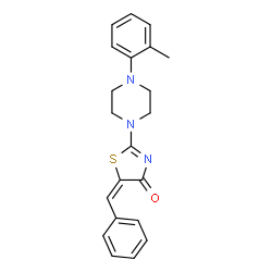 ChemSpider 2D Image | (5E)-5-Benzylidene-2-[4-(2-methylphenyl)-1-piperazinyl]-1,3-thiazol-4(5H)-one | C21H21N3OS