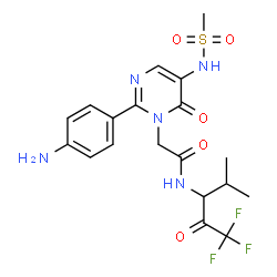 ChemSpider 2D Image | 2-[2-(4-Aminophenyl)-5-[(methylsulfonyl)amino]-6-oxo-1(6H)-pyrimidinyl]-N-(1,1,1-trifluoro-4-methyl-2-oxo-3-pentanyl)acetamide | C19H22F3N5O5S