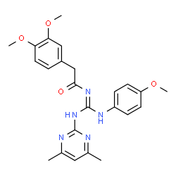 ChemSpider 2D Image | benzeneacetamide, N-[(Z)-[(4,6-dimethyl-2-pyrimidinyl)amino][(4-methoxyphenyl)imino]methyl]-3,4-dimethoxy- | C24H27N5O4