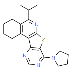 ChemSpider 2D Image | 5-Isopropyl-8-(1-pyrrolidinyl)-1,2,3,4-tetrahydropyrimido[4',5':4,5]thieno[2,3-c]isoquinoline | C20H24N4S