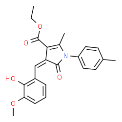 ChemSpider 2D Image | Ethyl (4Z)-4-(2-hydroxy-3-methoxybenzylidene)-2-methyl-1-(4-methylphenyl)-5-oxo-4,5-dihydro-1H-pyrrole-3-carboxylate | C23H23NO5