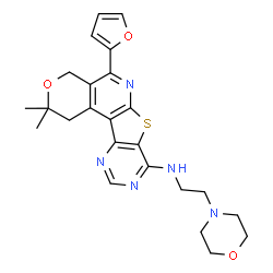 ChemSpider 2D Image | 5-(2-Furyl)-2,2-dimethyl-N-[2-(4-morpholinyl)ethyl]-1,4-dihydro-2H-pyrano[4'',3'':4',5']pyrido[3',2':4,5]thieno[3,2-d]pyrimidin-8-amine | C24H27N5O3S