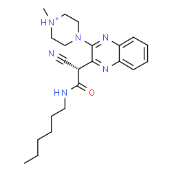 ChemSpider 2D Image | 4-{3-[(1S)-1-Cyano-2-(hexylamino)-2-oxoethyl]-2-quinoxalinyl}-1-methylpiperazin-1-ium | C22H31N6O