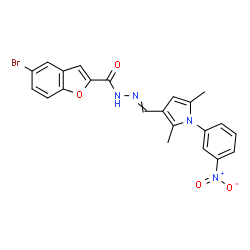 ChemSpider 2D Image | 5-Bromo-N'-{[2,5-dimethyl-1-(3-nitrophenyl)-1H-pyrrol-3-yl]methylene}-1-benzofuran-2-carbohydrazide | C22H17BrN4O4