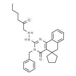ChemSpider 2D Image | 3-Benzyl-2-[2-(2-oxohexyl)hydrazino]-3H-spiro[benzo[h]quinazoline-5,1'-cyclopentan]-4(6H)-one | C29H34N4O2