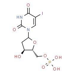 ChemSpider 2D Image | 1-(2-Deoxy-5-O-phosphono-D-erythro-pentofuranosyl)-5-iodo-2,4(1H,3H)-pyrimidinedione | C9H12IN2O8P