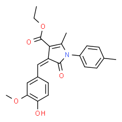 ChemSpider 2D Image | Ethyl (4Z)-4-(4-hydroxy-3-methoxybenzylidene)-2-methyl-1-(4-methylphenyl)-5-oxo-4,5-dihydro-1H-pyrrole-3-carboxylate | C23H23NO5