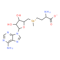 ChemSpider 2D Image | 2-Amino-4-[{[5-(6-amino-9H-purin-9-yl)-3,4-dihydroxytetrahydro-2-furanyl]methyl}(methyl)selenonio]butanoate | C15H22N6O5Se