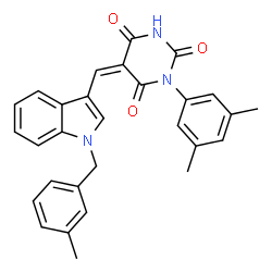 ChemSpider 2D Image | (5Z)-1-(3,5-Dimethylphenyl)-5-{[1-(3-methylbenzyl)-1H-indol-3-yl]methylene}-2,4,6(1H,3H,5H)-pyrimidinetrione | C29H25N3O3