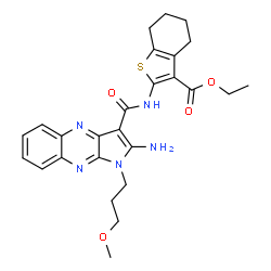 ChemSpider 2D Image | Ethyl 2-({[2-amino-1-(3-methoxypropyl)-1H-pyrrolo[2,3-b]quinoxalin-3-yl]carbonyl}amino)-4,5,6,7-tetrahydro-1-benzothiophene-3-carboxylate | C26H29N5O4S