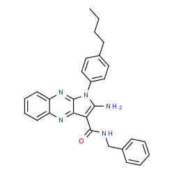 ChemSpider 2D Image | 2-Amino-N-benzyl-1-(4-butylphenyl)-1H-pyrrolo[2,3-b]quinoxaline-3-carboxamide | C28H27N5O