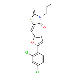 ChemSpider 2D Image | (5E)-5-{[5-(2,4-Dichlorophenyl)-2-furyl]methylene}-3-propyl-2-thioxo-1,3-thiazolidin-4-one | C17H13Cl2NO2S2