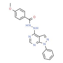 ChemSpider 2D Image | 4-Methoxy-N'-(1-phenyl-1H-pyrazolo[3,4-d]pyrimidin-4-yl)benzohydrazide | C19H16N6O2