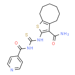ChemSpider 2D Image | N-[(3-Carbamoyl-4,5,6,7,8,9-hexahydrocycloocta[b]thiophen-2-yl)carbamothioyl]isonicotinamide | C18H20N4O2S2