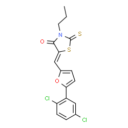 ChemSpider 2D Image | (5Z)-5-{[5-(2,5-Dichlorophenyl)-2-furyl]methylene}-3-propyl-2-thioxo-1,3-thiazolidin-4-one | C17H13Cl2NO2S2