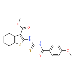 ChemSpider 2D Image | Methyl 2-{[(4-methoxybenzoyl)carbamothioyl]amino}-4,5,6,7-tetrahydro-1-benzothiophene-3-carboxylate | C19H20N2O4S2